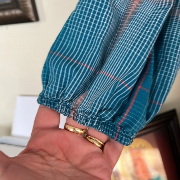 CATO Turquoise/Coral/White Eyelet Detail Pin Striped Blouse, Size 18/20W, EUC. - Picture 6 of 8